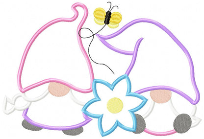 Two Spring Gnomes - Applique - Machine Embroidery Design