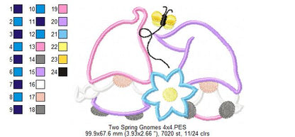 Two Spring Gnomes - Applique - Machine Embroidery Design