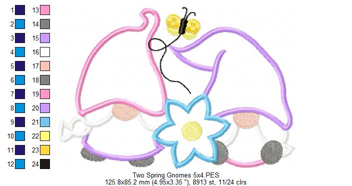 Two Spring Gnomes - Applique - Machine Embroidery Design