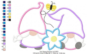 Two Spring Gnomes - Applique - Machine Embroidery Design