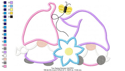 Two Spring Gnomes - Applique - Machine Embroidery Design