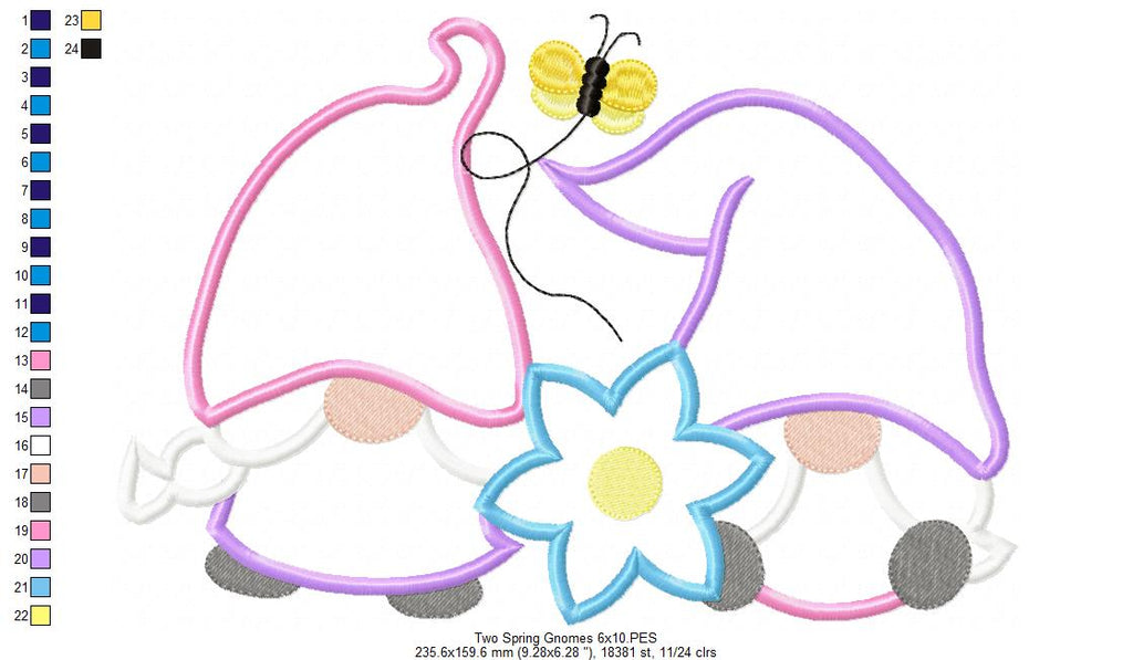 Two Spring Gnomes - Applique - Machine Embroidery Design