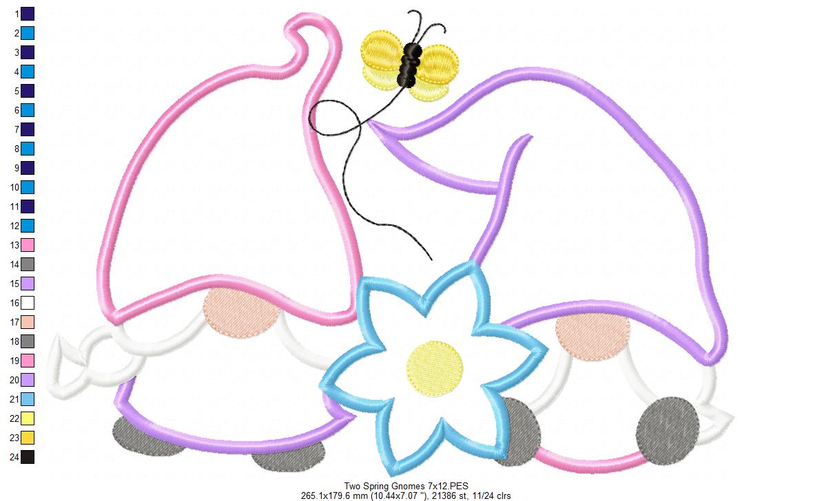 Two Spring Gnomes - Applique - Machine Embroidery Design