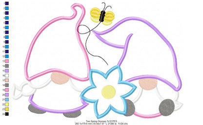Two Spring Gnomes - Applique - Machine Embroidery Design