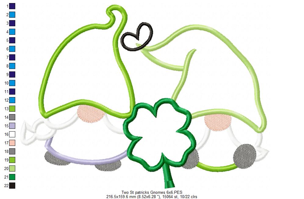 Two St. Patrick's Gnomes - Applique - Machine Embroidery Design