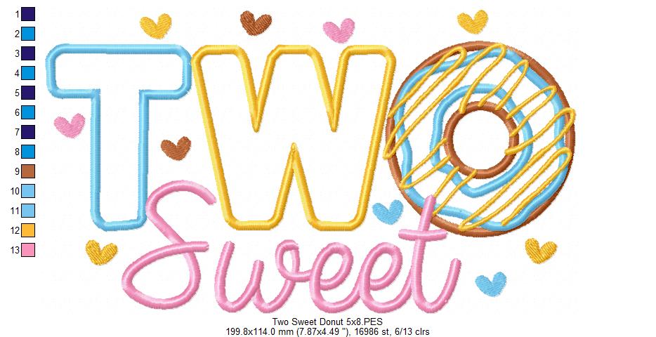 Two Sweet Donut 2nd Birthday - Applique - Machine Embroidery Design