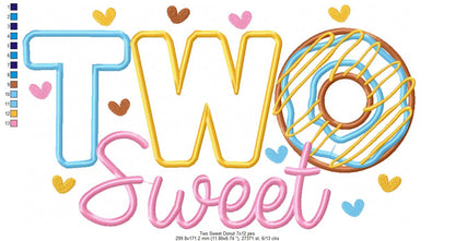 Two Sweet Donut 2nd Birthday - Applique - Machine Embroidery Design