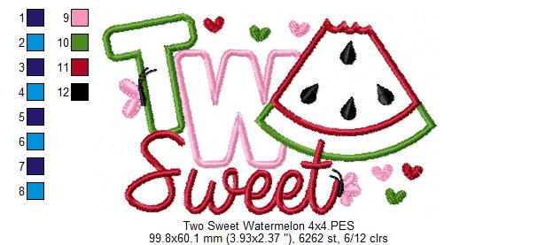 Two Sweet Watermelon 2nd Birthday - Applique