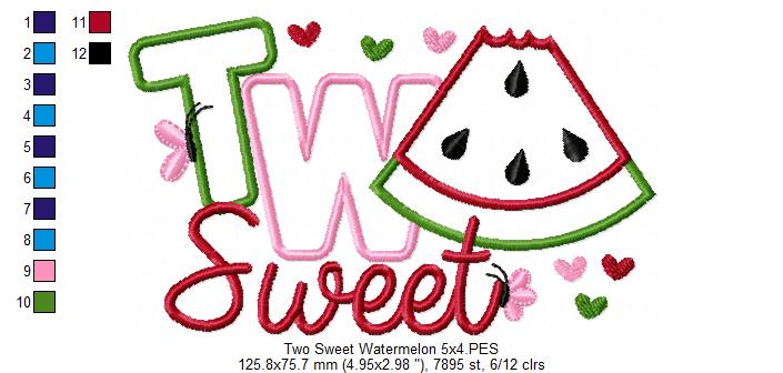 Two Sweet Watermelon 2nd Birthday - Applique