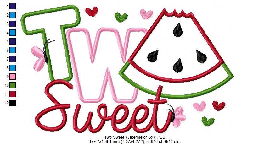 Two Sweet Watermelon 2nd Birthday - Applique