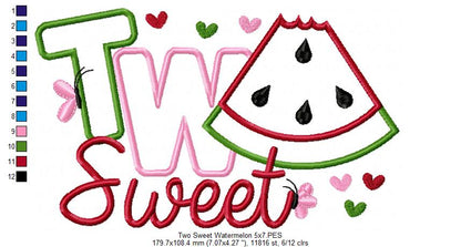 Two Sweet Watermelon 2nd Birthday - Applique