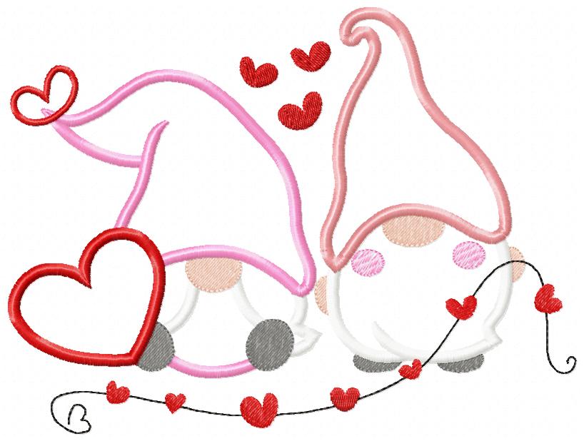 Two Valentines Gnomes - Applique