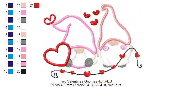 Two Valentines Gnomes - Applique
