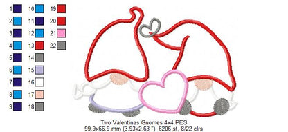 Two Valentines Gnomes - Applique Embroidery