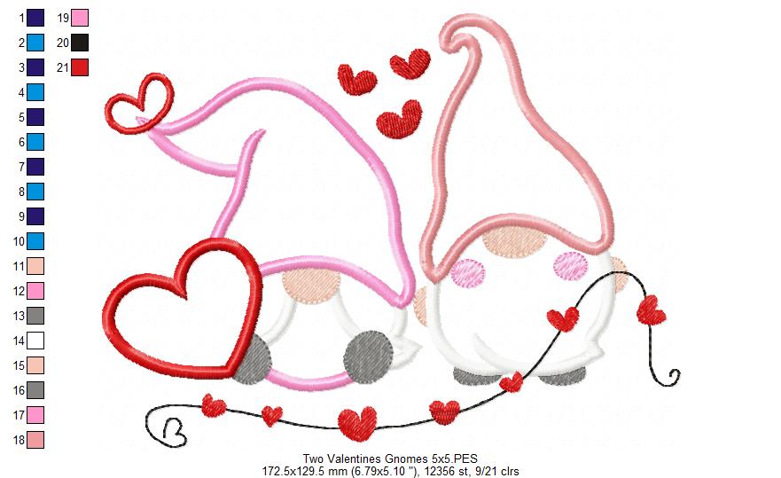 Two Valentines Gnomes - Applique