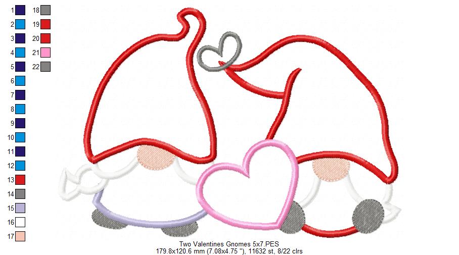 Two Valentines Gnomes - Applique Embroidery