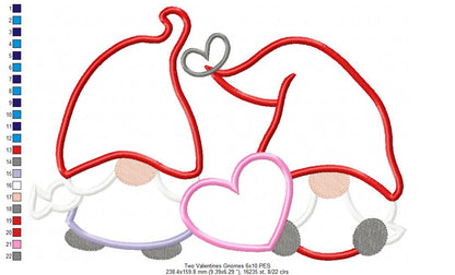 Two Valentines Gnomes - Applique Embroidery