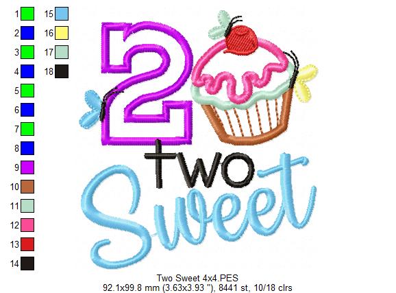 Birthday Cupcake Two Sweet - Applique – Machine Embroidery Design
