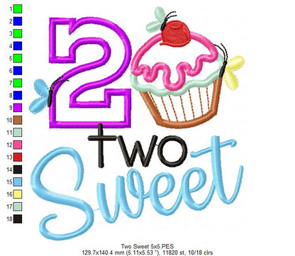 Birthday Cupcake Two Sweet - Applique – Machine Embroidery Design