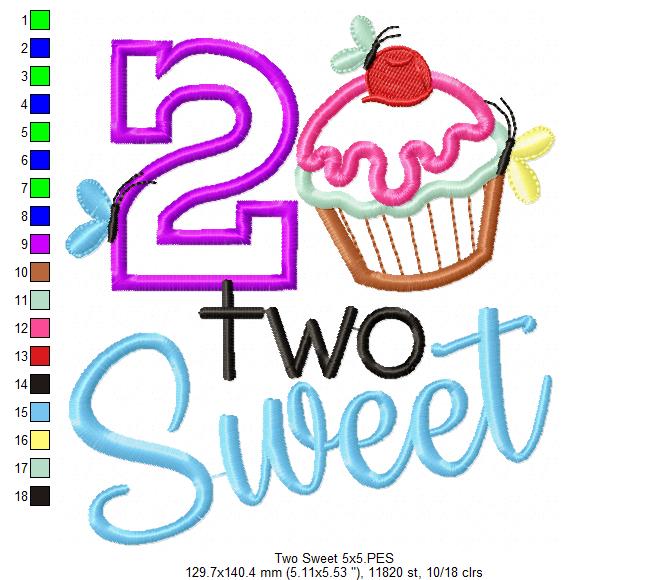 2 Two Sweet 2nd Birthday - Applique - Machine Embroidery Design