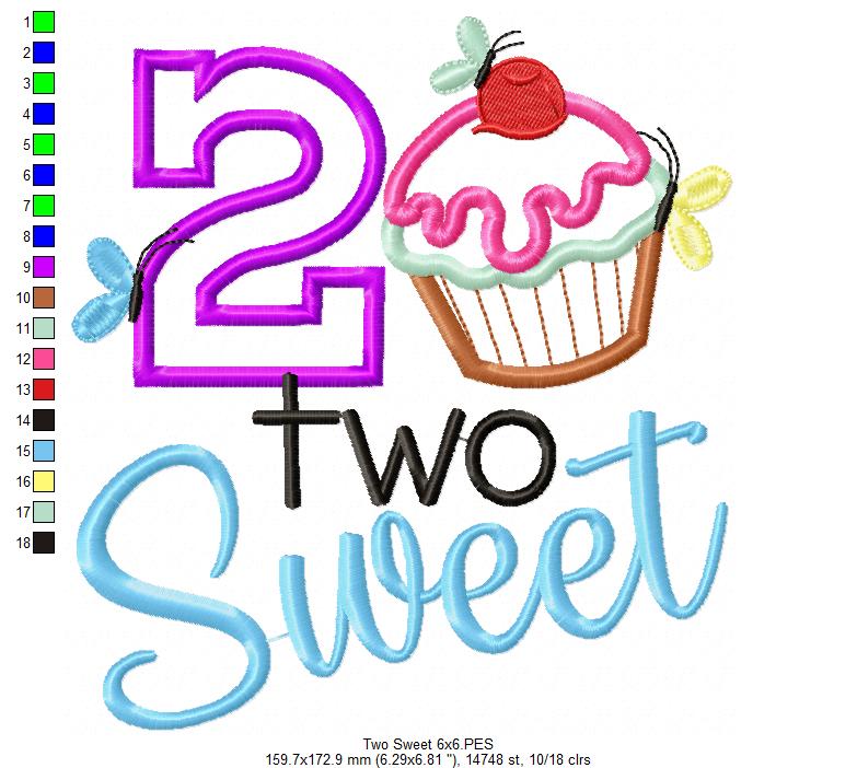 2 Two Sweet 2nd Birthday - Applique - Machine Embroidery Design