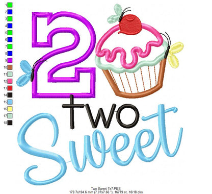 Birthday Cupcake Two Sweet - Applique – Machine Embroidery Design