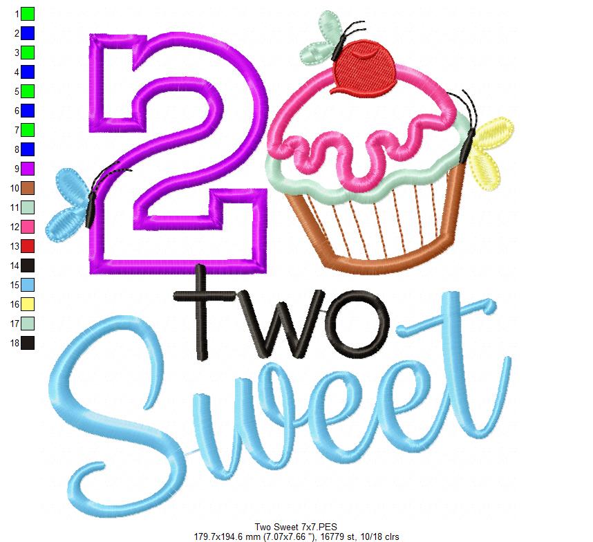 2 Two Sweet 2nd Birthday - Applique - Machine Embroidery Design