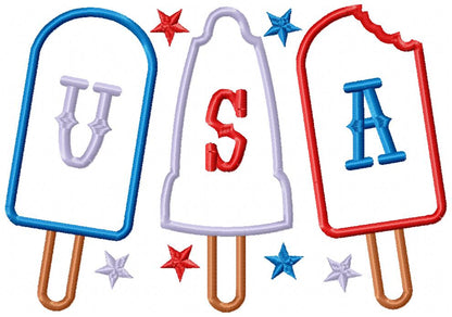 Summer 4th of July Popsicles - Applique Embroidery