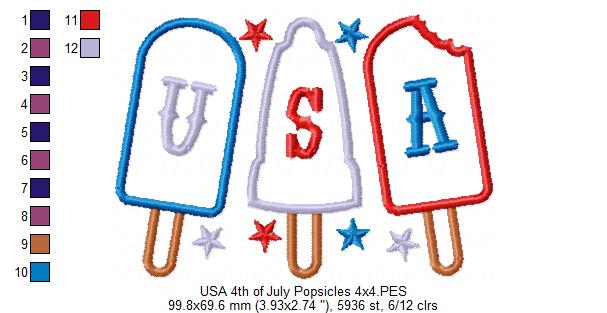 Summer 4th of July Popsicles - Applique Embroidery