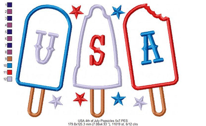 Summer 4th of July Popsicles - Applique Embroidery