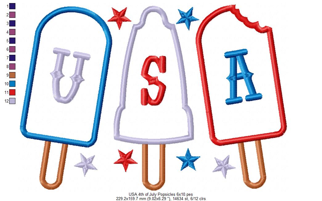 Summer 4th of July Popsicles - Applique Embroidery