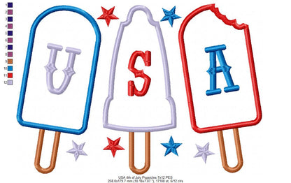 Summer 4th of July Popsicles - Applique Embroidery