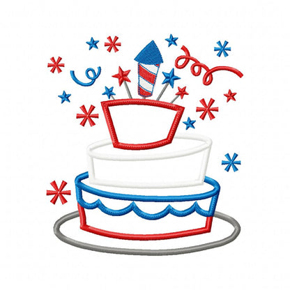 USA 4th of July Cake - Applique - Machine Embroidery Design