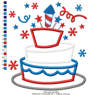 USA 4th of July Cake - Applique - Machine Embroidery Design