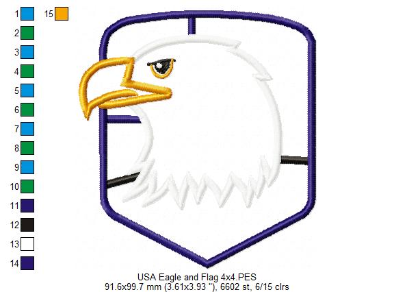 USA Flag and Eagle - Applique - Machine Embroidery Design