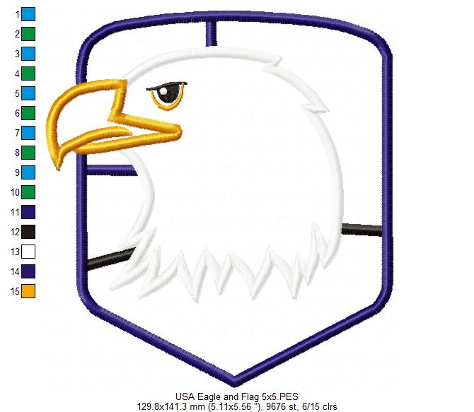 USA Flag and Eagle - Applique - Machine Embroidery Design