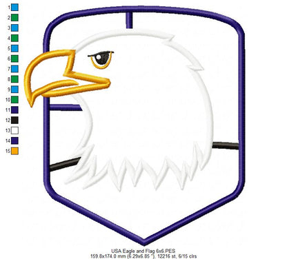 USA Flag and Eagle - Applique - Machine Embroidery Design