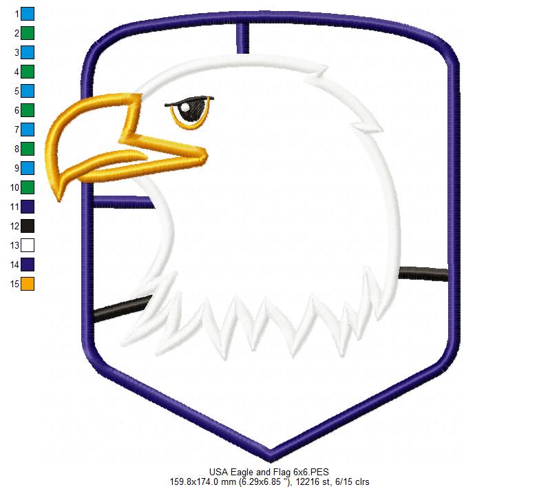 USA Flag and Eagle - Applique - Machine Embroidery Design