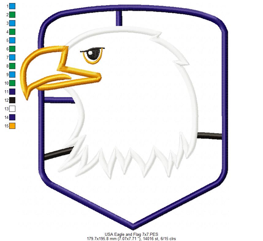 USA Flag and Eagle - Applique - Machine Embroidery Design