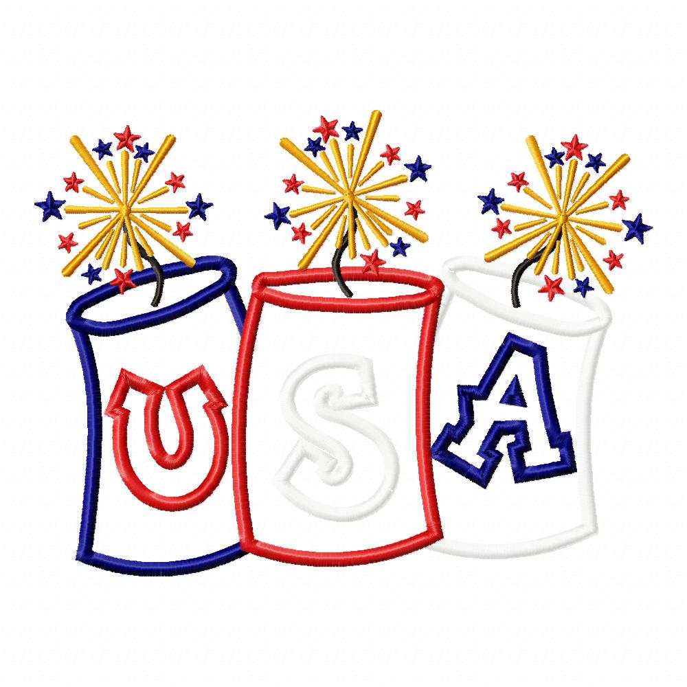 USA Firecracker Trio - Appliqué - Machine Embroidery Design