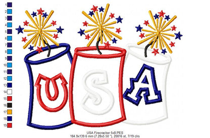 USA Firecracker Trio - Appliqué - Machine Embroidery Design