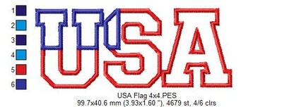Classic USA Flag Letters – Appliqué - Machine Embroidery Design
