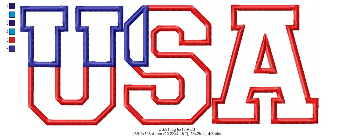 Classic USA Flag Letters – Appliqué - Machine Embroidery Design