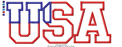 Classic USA Flag Letters – Appliqué - Machine Embroidery Design