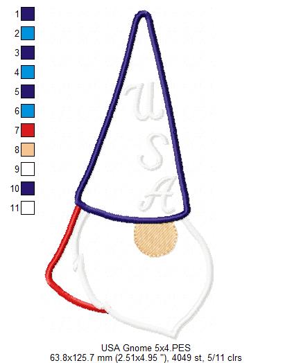 Patriotic USA Gnome - Applique