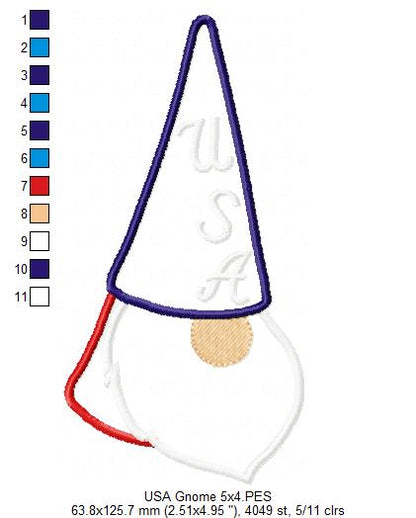 Patriotic USA Gnome - Applique