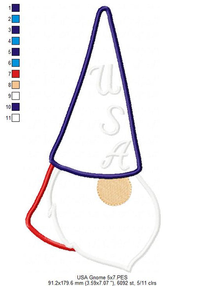 Patriotic USA Gnome - Applique
