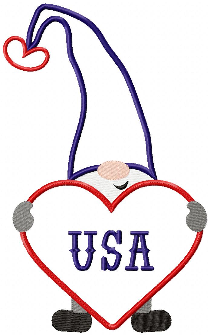 Patriotic USA Love Gnome - Applique