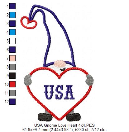 Patriotic USA Love Gnome - Applique