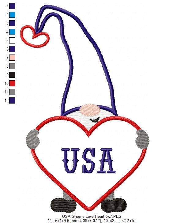 Patriotic USA Love Gnome - Applique